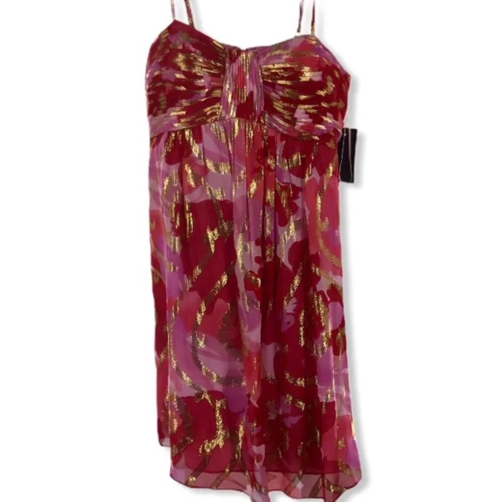 Red/Pink/Gold Oleg Cassini Dress NWT sz 8 - Picture 2 of 12